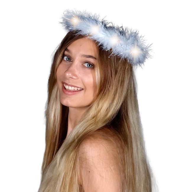 Funcredible Light Up Angel Halo - White Angel Halo Headband - Feather Angel Halo Headpiece - Angel Costume for Adults, Teens and Kids