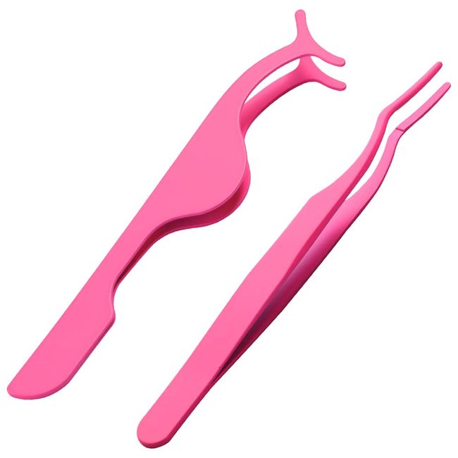 2 Pieces Lash Applicator Tool False Lashes Tweezers Eyelash Tweezers Pink for Lash Clusters Application and Removal