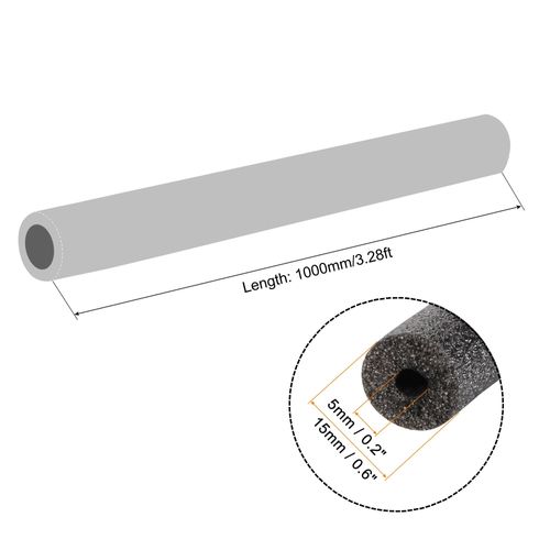 sourcing map Foam Tube Sponge Protective Sleeve Black Seal Sleeve Polyethylene Pipe 5mm(0.2 Inch) ID for Pipe Insulation, Pack of 4