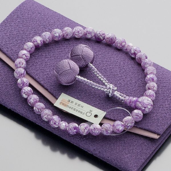 Butsudanya Takita Shoten Women's Prayer Beads, Lavender Shell, 0.3 inch (8 mm) Balls, Pure Silk Odamaki Bontenbo, with a Bag of Beads, Can Be Used in All Sect Kyoto Prayer Beads, Certificate Included