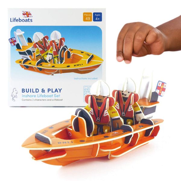 PLAYPRESS RNLI Childrens Toy Lifeboat Playset. This Eco Friendly Kids Toy Playset Contains 2 Toy RNLI Volunteers and RNLI Toy Boat