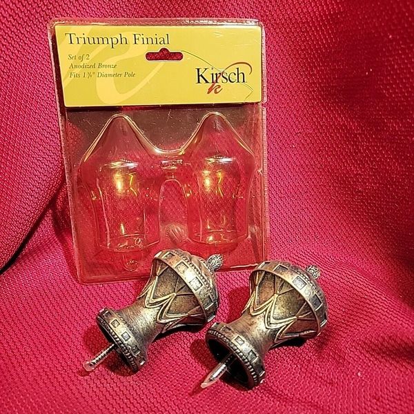 TRIUMPH FINIAL Anodized Bronze resin KIRSCH Set of 2 curtain dowel rod 1 3/8"