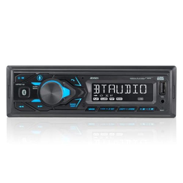 JENSEN MPR210 7 Character LCD Single DIN Car Stereo Receiver | Push to Talk Assistant | Bluetooth Hands Free Calling & Music Streaming | AM/FM Radio | USB Playback & Charging | Not a CD player