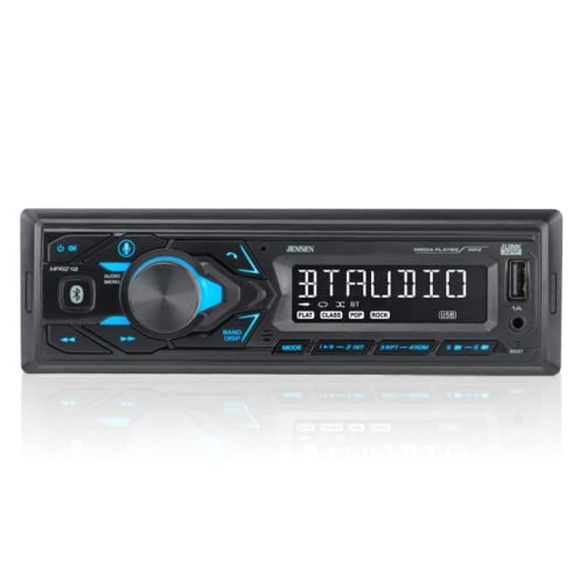 JENSEN MPR210 7 Character LCD Single DIN Car Stereo Receiver | Push to Talk Assistant | Bluetooth Hands Free Calling & Music Streaming | AM/FM Radio | USB Playback & Charging | Not a CD player