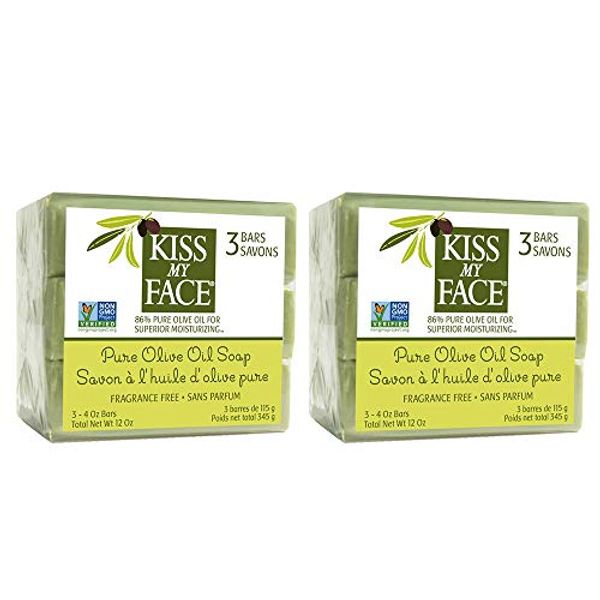 Kiss My Face Naked Pure Bar Soap, Olive Oil, 3 Count, 6 Bars Total