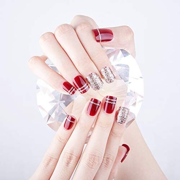 24 pieces, medium length, party nails, for parties, after-parties, nail art, nail tips, double-sided adhesive tape included