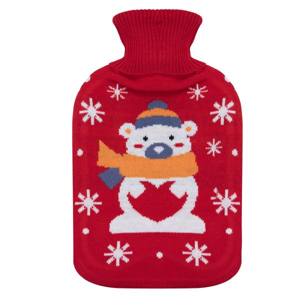 A2Z Hot Water Bottles Christmas Novelty Soft Fleece Knitted Cover 2 Liter Durable Leak Proof Rubber Xmas Bottle Pain Relief Cosy Nights Neck Back Shoulder Warmer Sofa Bedtime Heat Therapy