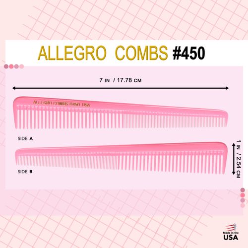 Allegro Combs 450 Tapered Hair Combs Barber Combs Hair Cutting Combs Women's Combs Men's Combs 6 Units (Fresh Pink)