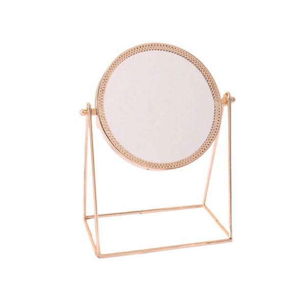 KESYOO Mirror Tabletop Rotating Metal Mirror Frame Tabletop Mirror Rotating Makeup Mirror Table Makeup Mirror Makeup Mirror Makeup Mirror 25x17.5x10cm 360 Degree Rotation(Rose Gold)