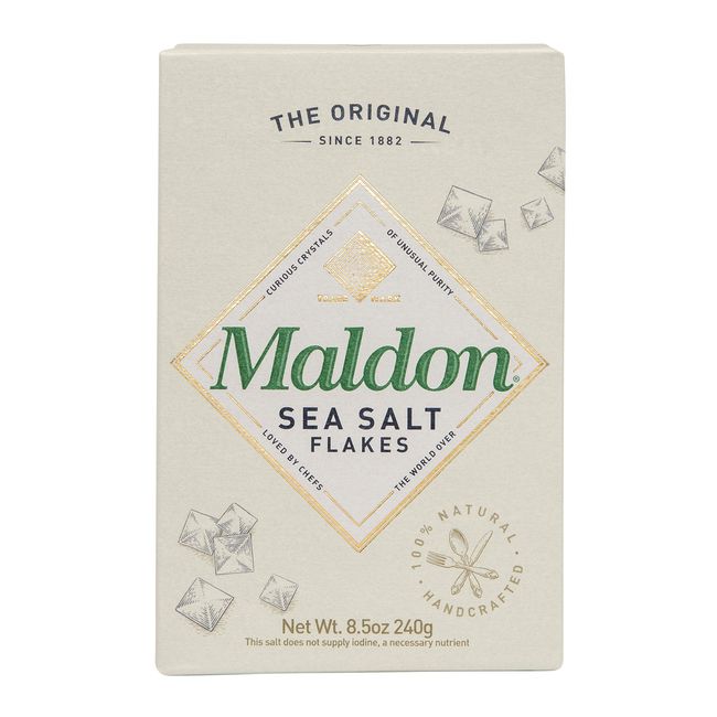 Maldon Salt, Sea Salt Flakes, 8.5 oz (240 g), Kosher, Natural, Handcrafted, Gourmet, Pyramid Crystals (Packaging May vary)