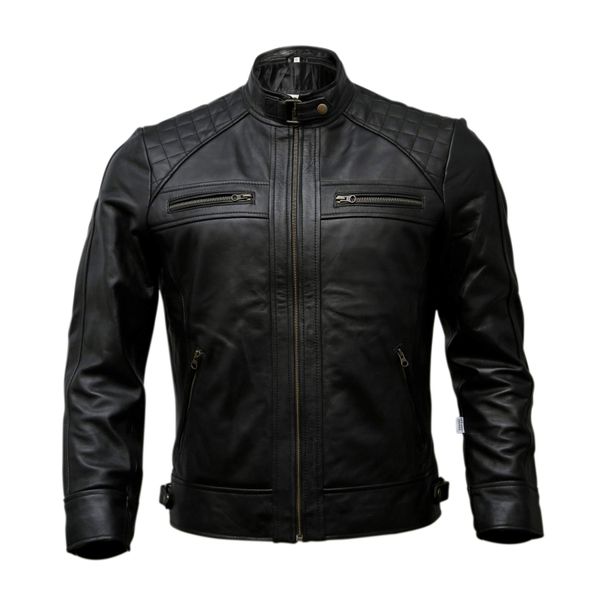 Mens Genuine Leather Biker Jacket Black | Vintage Brown Distressed Lambskin Motorcycle Jackets for Men (Black, Large)