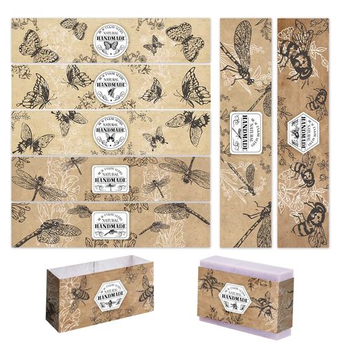 PH PandaHall 90PCS Soap Packaging Paper, 9 Styles Insect Soap Paper Tag Vertical Soap Kraft Paper Tag Soap Sleeves Covers for Handmade Soap Lotion Bars Bath Gift Wrapping, 8.2x1.9inch