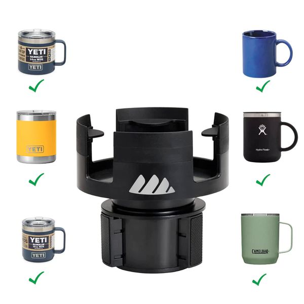 Integral Mug Integrator Expandable Mug Holder - YETI 14oz Rambler Cup Holder - Coffee Mug Car Cup Holder Expander with Adjustable Base - Rubber Tabs Hold Most Coffee Mugs Ramblers 10oz