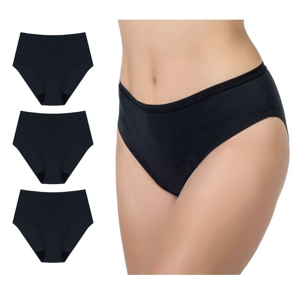 AIRCUTE Washable Absorbent Urine Incontinence Underwear for Women, High Waist Panties for Bladder Leakage Protection 60ML, 3 Pack(Large, Black-Black-Black)