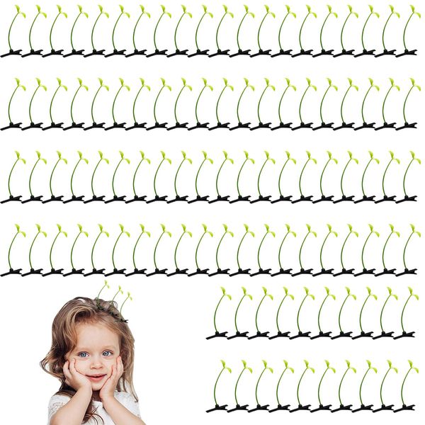 100Pcs Bean Sprout Hair Clip, Plant Hair Clip Funny Sprout Clips Little Sprout Hair Clip Pea Grass Barrette Green Leaves Hairpin Sprout Clips Festival Accessories Mushroom Hair Clip for Kids Girls