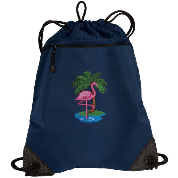 Broad Bay Flamingos Drawstring Backpack Pink Flamingo Cinch Bag - UNIQUE MESH &