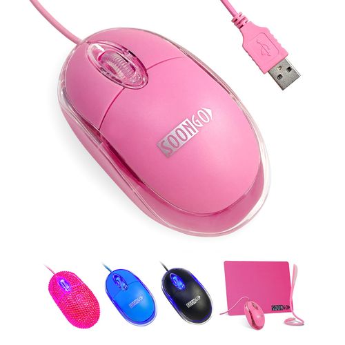SOONGO Computer Mini Mouse Usb Wired Optical Led Laser Portable For Pc Latop Desktop Pink