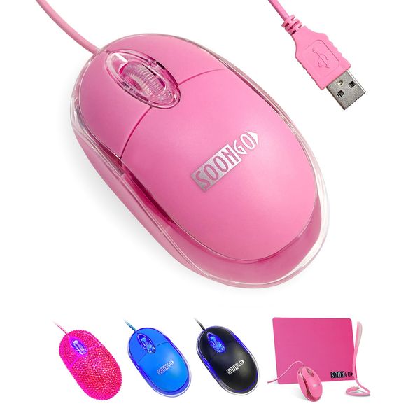 SOONGO Rosa Mini Maus Computer Maus Ergonomische Maus mit 1.5M Kabel USB Maus for Laptop PC Desktop Mäuse Kompatibel mit Windows Linux Mac fit für Büro Business Home Pink Farbe by