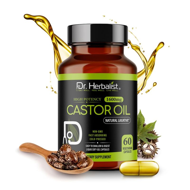 Dr. HERBALIST Castor Oil Capsules - 1600mg per Serving, 60 Count - Non-GMO, Fast-Absorbing, Veget...