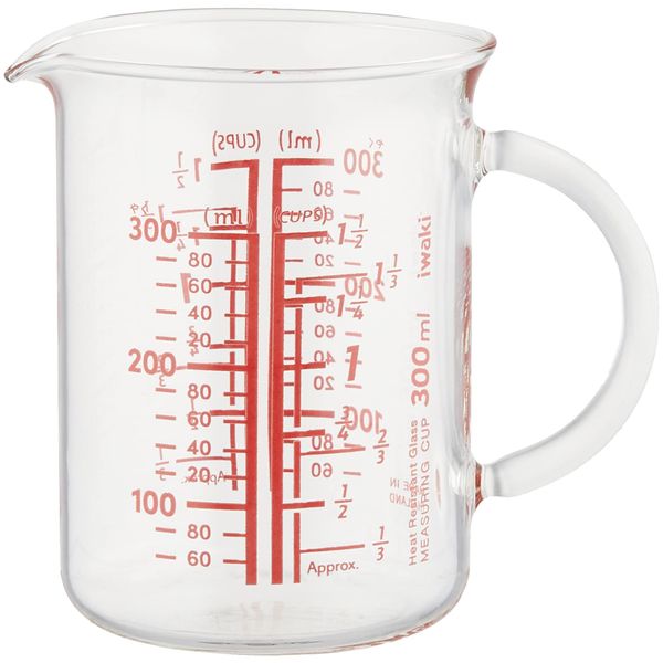 iwaki BTMC300T-R Heat-resistant Glass Measuring Cup, Measuring Cup, 10.1 fl oz (300 ml), Handle Included