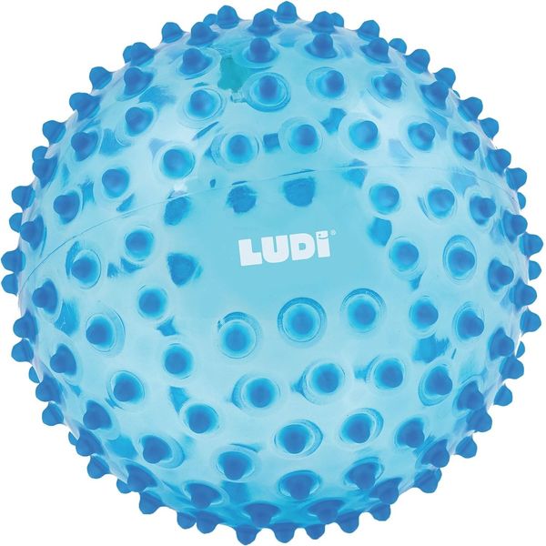 Ludi - Blue Massage Ball - Sensory Awakening for Babies from 6 Months - Soft Nubs - Stimulation, Dexterity and Coordination - 100% PVC - Washable - Diameter 20 cm - Relieves Teeth and