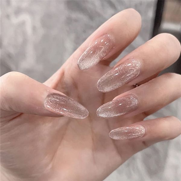 Set of 24 Nail Tips with Double-Sided Adhesive Tape for Cat Eye Stone Nail Crystal Glitter Coming-of-Age Ceremony Nails