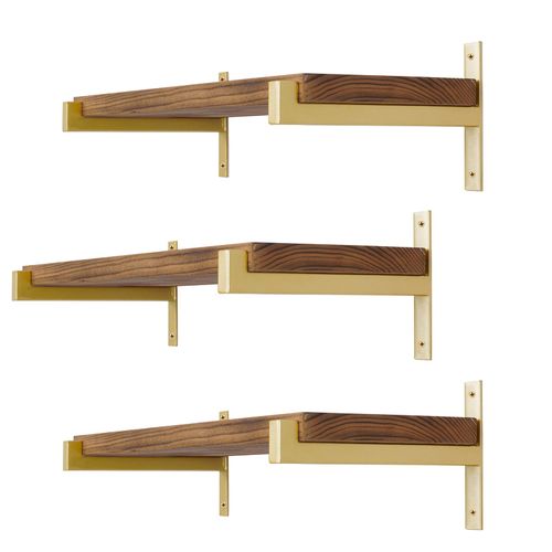 6 Pcs Heavy Duty Shelf Brackets 6 Inch Wall Mounted Industrial Metal Shelving Supports with Lip Gold