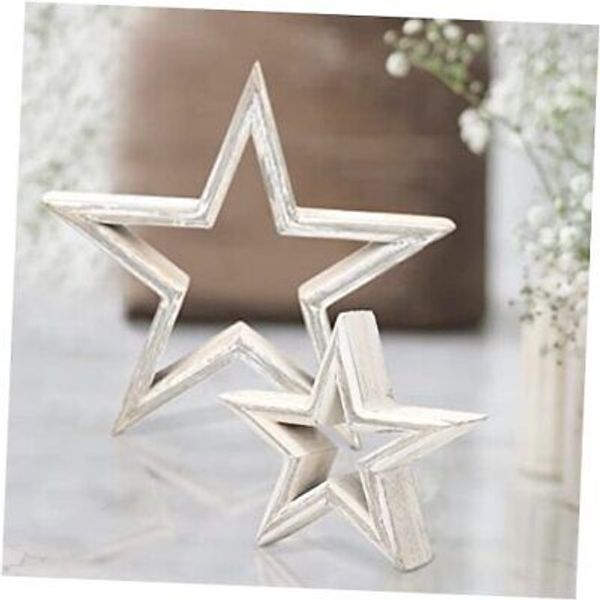 Set of 2 Decorative Objects Stars-Tiered Tray Decor, Coffee Table Washed White