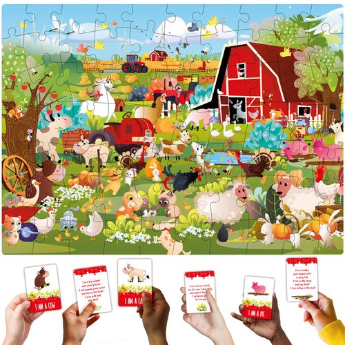 QUOKKA Search and Find Puzzles for Kids Ages 4-6 - Riddle Kids Puzzles 6-8 Years Old - 70 Unique Pcs | 20 Illustrated Guessing Cards | Engaging Children Themes - Farm Puzzle Gift for Toddlers 3-5