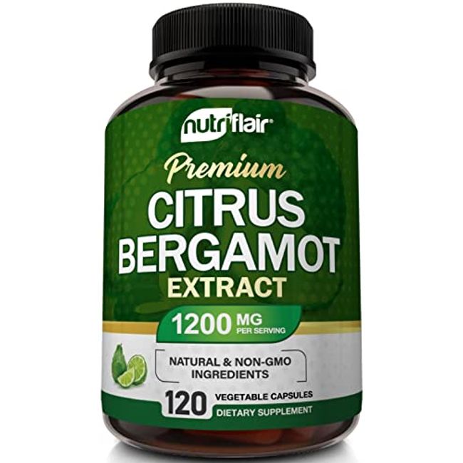 NutriFlair Citrus Bergamot 1200mg, 120 Capsules - 25:1 Citrus Bergamia - Essential Oil and Citrus Bioflavonoids Supplements - Supports Healthy Heart & Cardiovascular Wellness - Natural, Non-GMO Pills