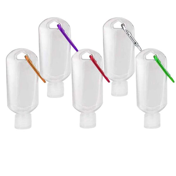 VerteLife 5PCS 50ml Refillable Travel Bottle with Keychain Clip, Flip Cap Clear Plastic Empty Bottles Travel Hand Sanitizer Containers Squeeze Container for Cosmetic Toiletries Liquids (5 Colors)