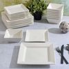 Zen Buffet Hard Square Porcelain Chip and Scratch Resistant Dinnerware Set, Whit
