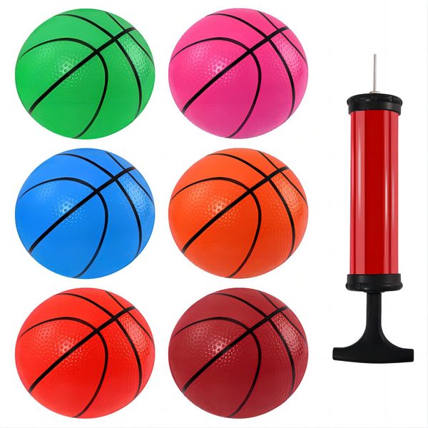 Erinnmy Mini Basketball, 6 Pcs Set of 6 Inch Rubber Small Basketballs with Pump, for Kids Adults Indoor Outdoor Pool (6 Colors)