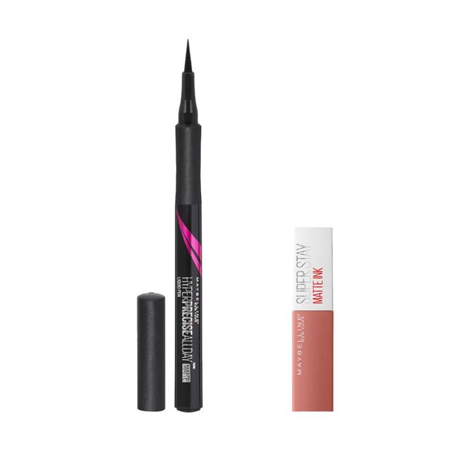 Maybelline New York Hyper Precise All Day Eyeliner 701 Matte Onyx (Mat Siyah) & Mini Super Stay Matte Ink Likit Mat Ruj 65 Seductress Makyaj Seti