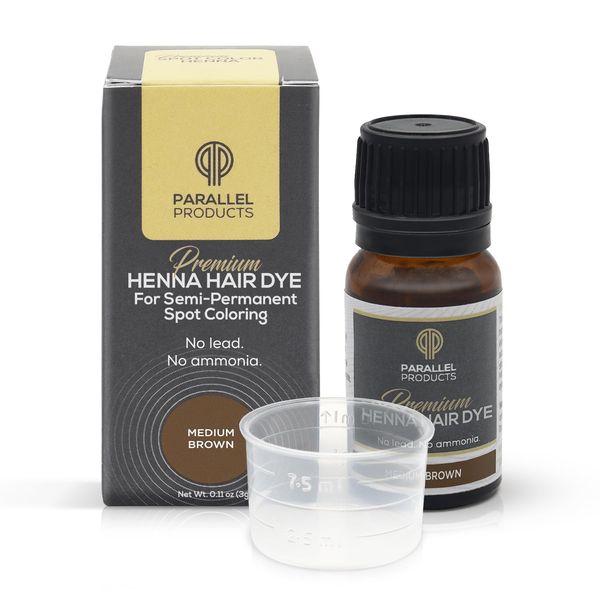 Parallel Products Spot Color Henna Kit - Henna Hair Dye - 3 grams - Tint for Professional Spot Coloring - With Mixing Dish - Covers Grey Hair - Root Touch Up (Medium Brown)