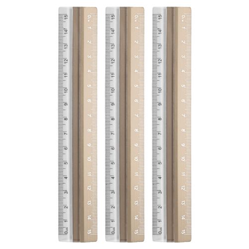 HARFINGTON 3pcs Straight Ruler 15cm Metric Plastic Aluminum Alloy Protractor Ruler Geometric Measure Tool for Architect Artist Office, Gold