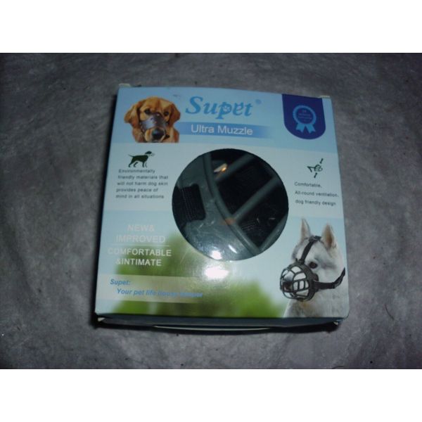 SUPET Ultra Rubber Dog Muzzle, medium, GRAY, new