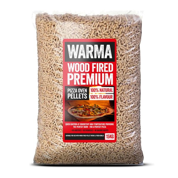 15kg Bag Warma Eco Premium Pizza Oven Wood Pellets 100% Natural - Easy to Light - Suitable for Ooni Uuni Ninja Nero Dellonda Outdoor Garden Cooking Pellet Operated Stoves Wood Fired Grill Pizza Ovens