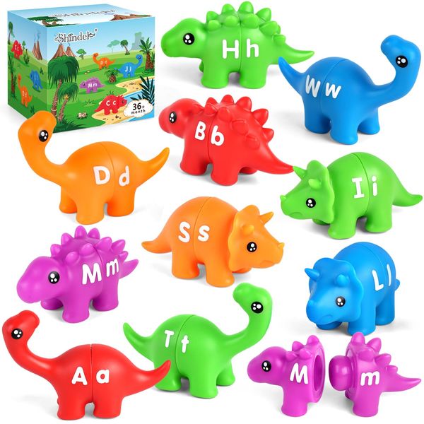 Shindel 13PCS Dinosaur Alphabet Learning Toys for Toddlers,Double Sided ABC Matching Game, Montessori Educational Preschool Activities Fine Motor Toys for Kids