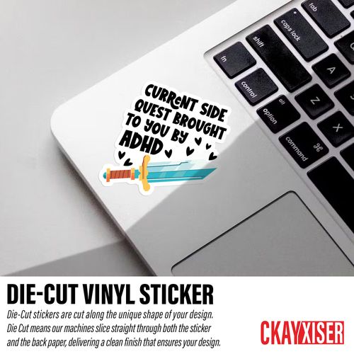 (3Pcs) Current Side Quest Brought to You by ADHD Sticker Anxious Crippling Anxiety Overthinking 3" Waterproof Die-Cut Vinyl Laptop Sticker, Water Bottle Funny Car Decal Gifts for Her Him 3 Inches