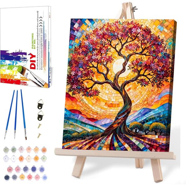 Paint by Numbers Kit for Adults with Frame - with Wooden Easel, Framed Adults Paint by Number Kits Canvas DIY Acrylic Paint by Number Kits on Canvas with Easel Oil Painting Arts Crafts 12x16inch