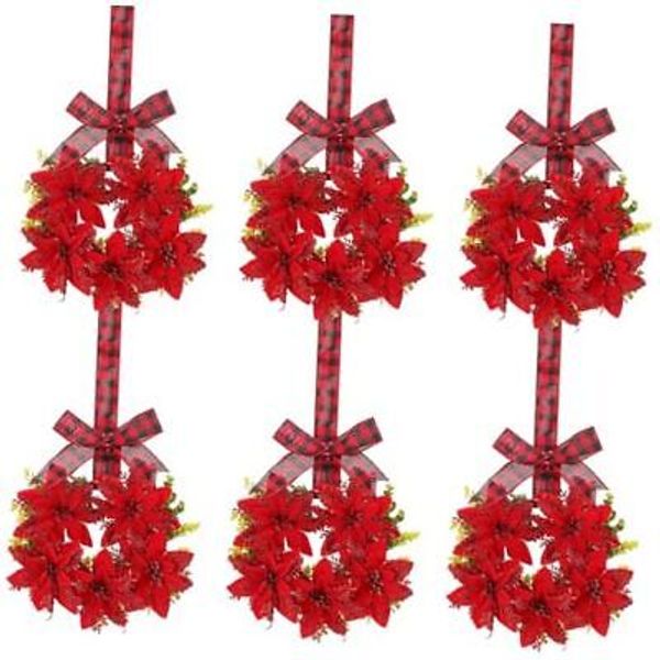 6 Pcs Christmas Wreaths Kitchen Cabinet Wreaths Artificial Poinsettias