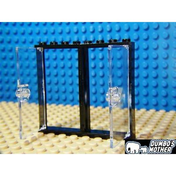 LEGO Black Door Frame 1x4x6 & Trans Clear Doors w/ Door Knob House Home NEW X2