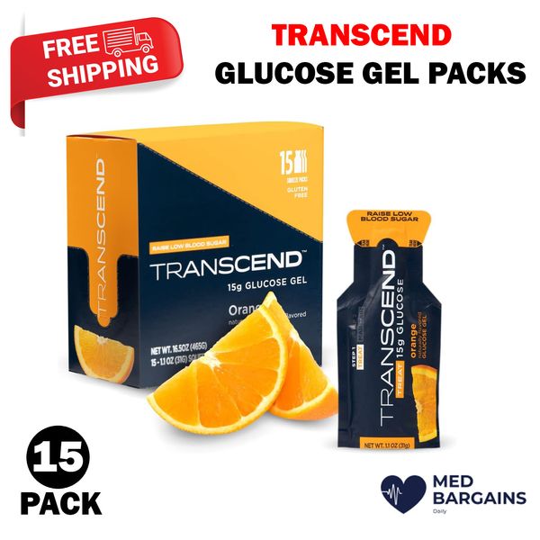 Transcend 15g Glucose Gel Packs Raise Blood Sugar Support - Orange 15 Pack