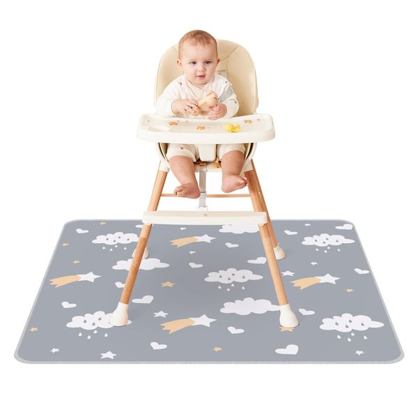 innokids Eating Mat, Spill Mat, Anti-Slip, Water Repellent, Baby Food, 51.2 x 51.2 inches (130 x 130 cm), Table Mat, Baby Play Mat, Waterproof, Washable (Cloud and Stars (Gray))