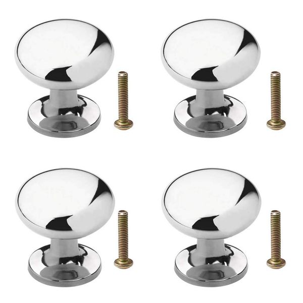 4 Pack Cabinet Door Knobs, 25mm Round Drawer Wardrobe Handles Cabinet Knobs Metal Pull Handle Chrome Stainless Steel for Cabinet Drawer Cupboard Wardrobe Furniture