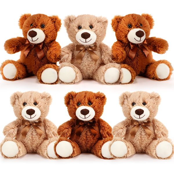 Libima 6 Pcs Operation Valentine's Day Bear Stuffed Animal Plush Toys 14 Inch Soft Bear Plush Dolls Bear Sleeping and Playing Toys for Baby Shower Decorations Boys Girls, Brown, Khaki