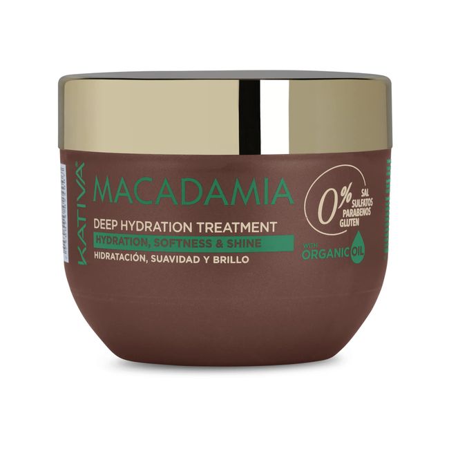 KATIVA Macadamia Deep Hydration Treatment Mask (8.45 Fl Oz), Moisturizes and Strengthens Hair with Organic Macadamia Oil, for Dehydrated, Dry Hair, Salt Free, Sulfate Free, Gluten Free, Paraben Free