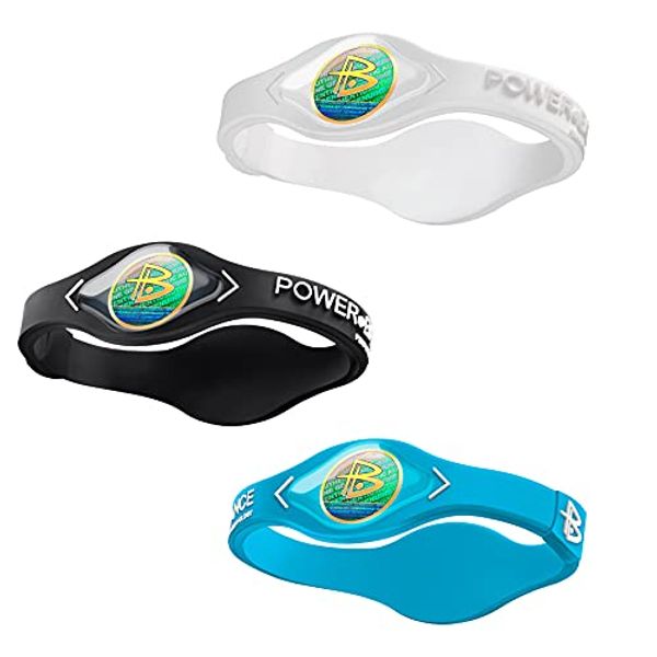 Power Balance the Original Genuine Performance Wristband, Silicone rubber Wristbands Bracelets sports bracelet wristband for men women, power 3 pack bangles, safe Waterproof Lightweight durable, size of M+M+L（M 19.0CM/L 20.5CM) (White-M+Aqua Blue-M+Black-