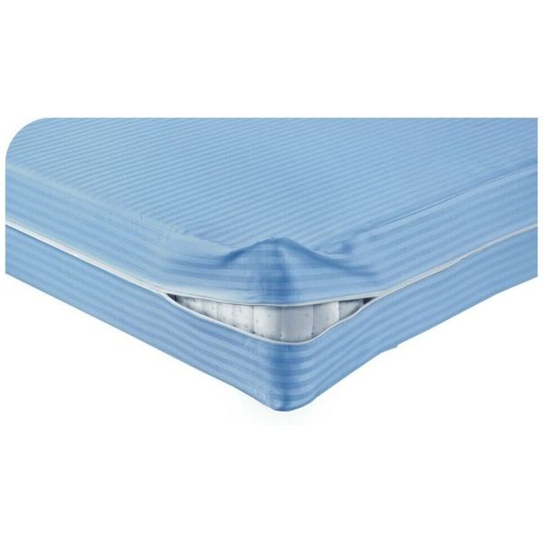 Hendem Anti Bed Bug Polycotton Satin Stripe Zipped Total Mattress Encasement Protector Dust Mite 30cm Deep Zipper Cover (Double, Blue)